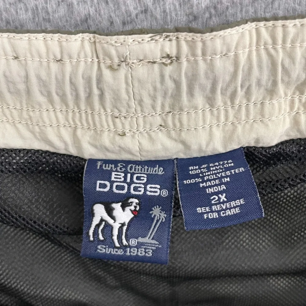 Vintage‎ Big Dogs Swim Trunks Men 2XL Olive Hibiscus Beach Surf Cargo